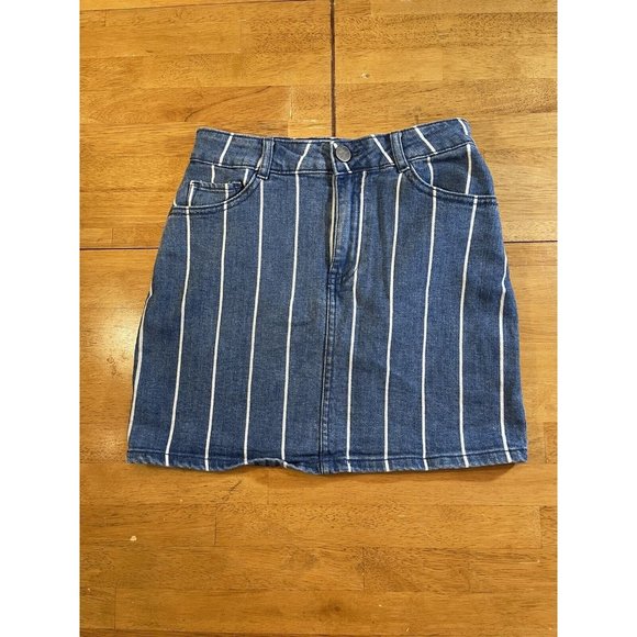 Altar'd State Womens‎ Mini Skirt Extra Small XS Blue White Striped Denim - Picture 1 of 6